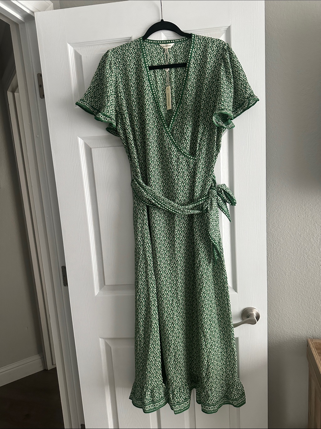 Max Studio Green Floral Wrap Midi Dress